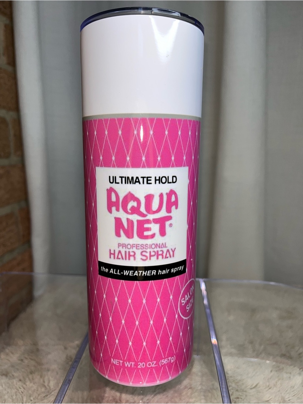 Aqua Net Tumbler Pink 80s Retro Stainless Steel Cup With Lid